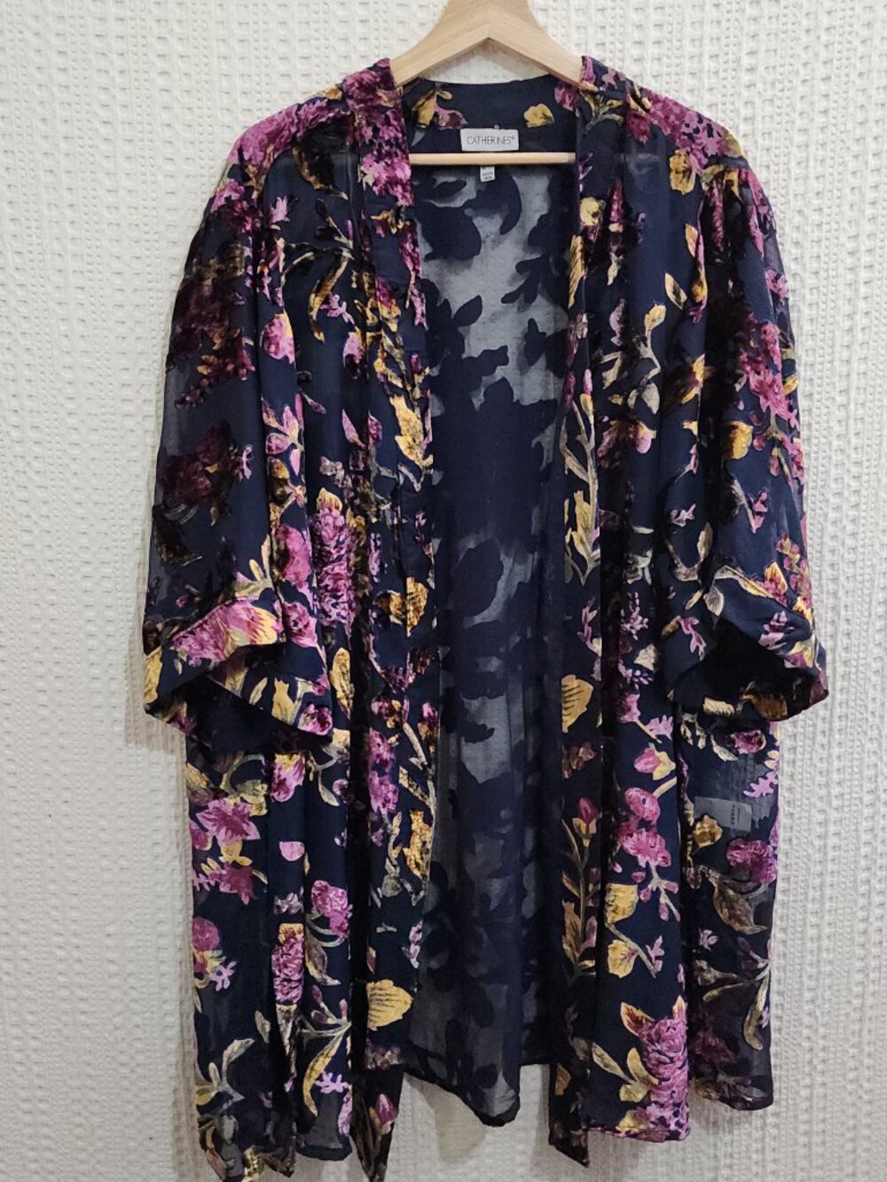 Catherines Velvet Burnout Floral Sheer Kimono Festival Whimsigoth Boho 4X/5X - Picture 13 of 13